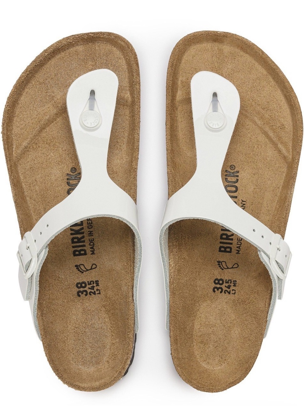 Birkenstock White Gizeh Patent Thong Sandals